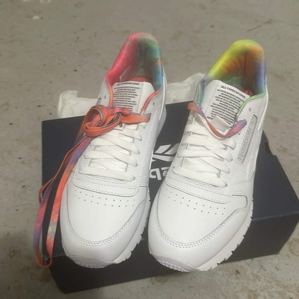 Reebok white shoes pride version